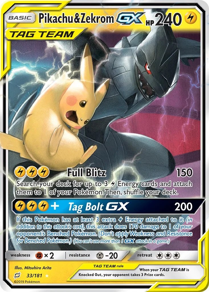 Pikachu y Zekrom-GX (Team Up) — Celebración 30 Aniversario Pokémon